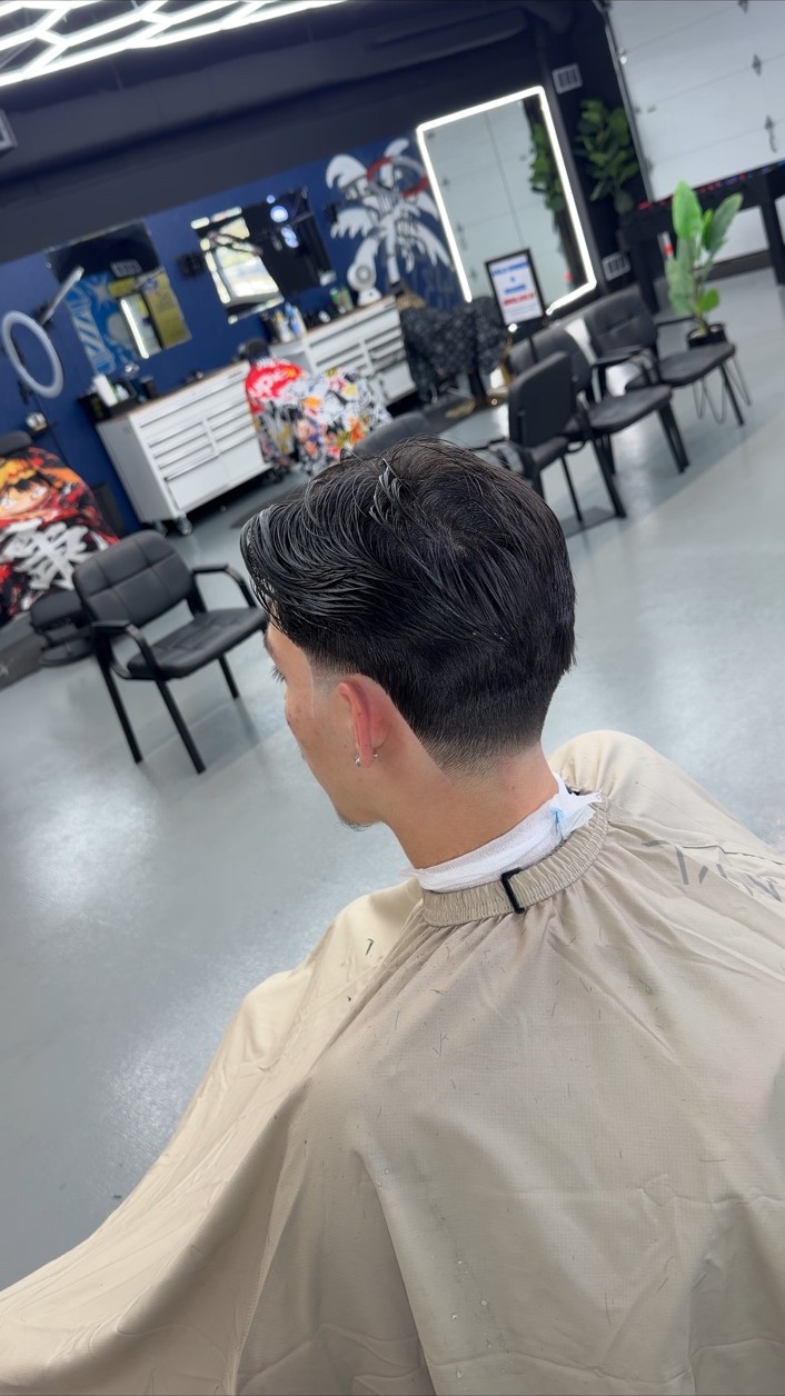 Back and side detail of a finished haircut in the shop